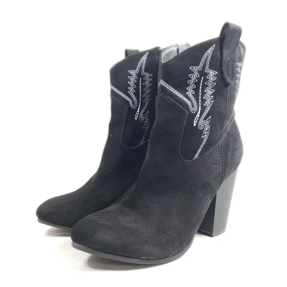 Code West Womens Size 9 Black Faux Suede Western Ankle Boots - Picture 2 of 9